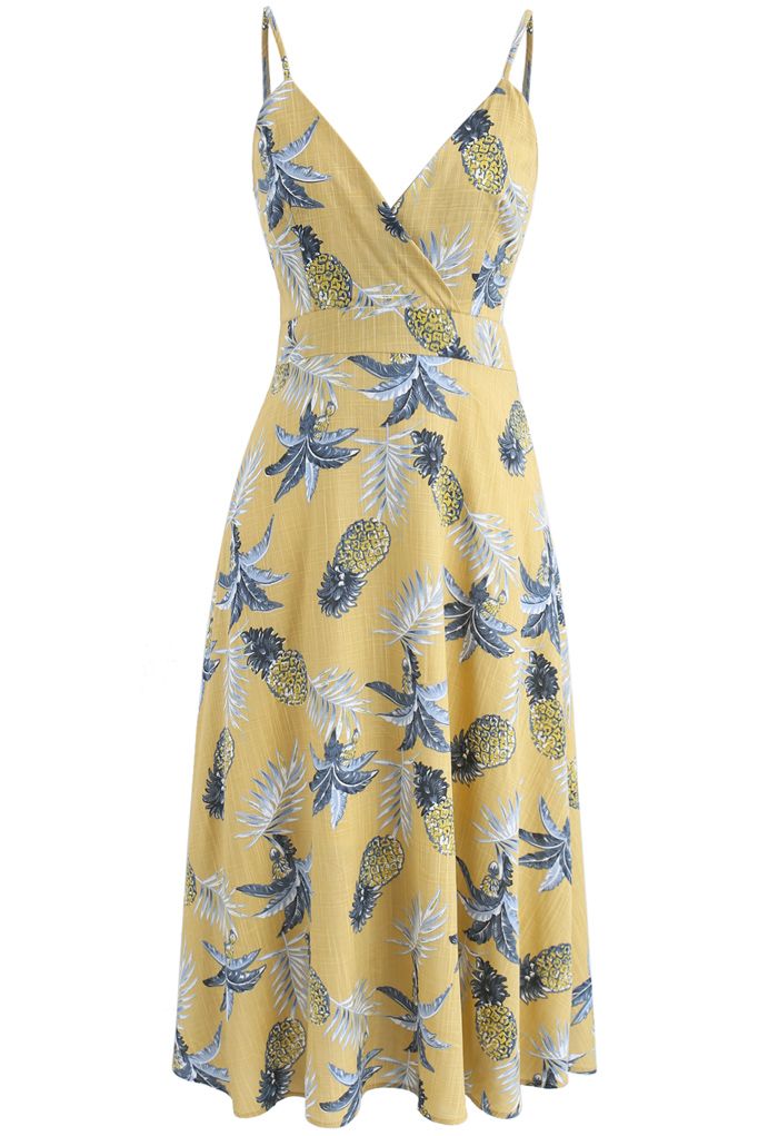 Tropical Pineapple Cami Dress in Yellow