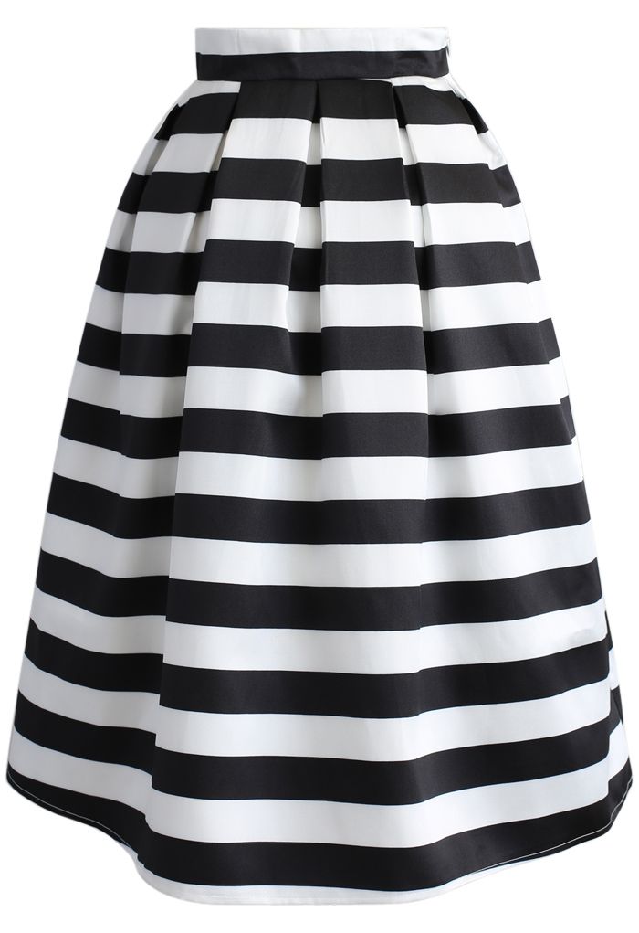 Stripes Full A-line Midi Skirt