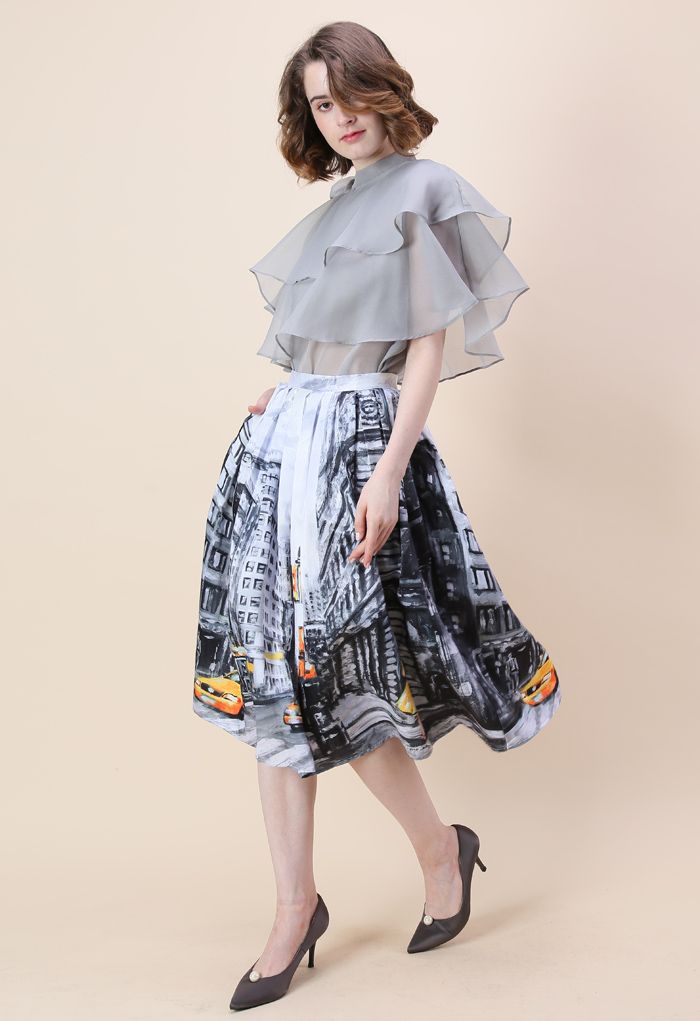 Downtown Impression Printed Midi Skirt
