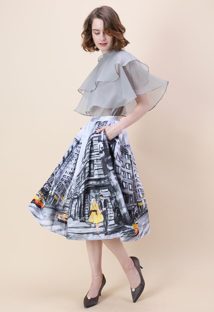 Downtown Impression Printed Midi Skirt