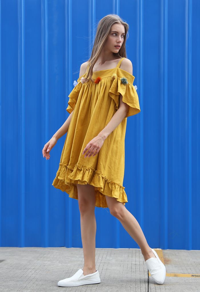 Get Ready to Swing Tasseled Cami Dress in Mustard
