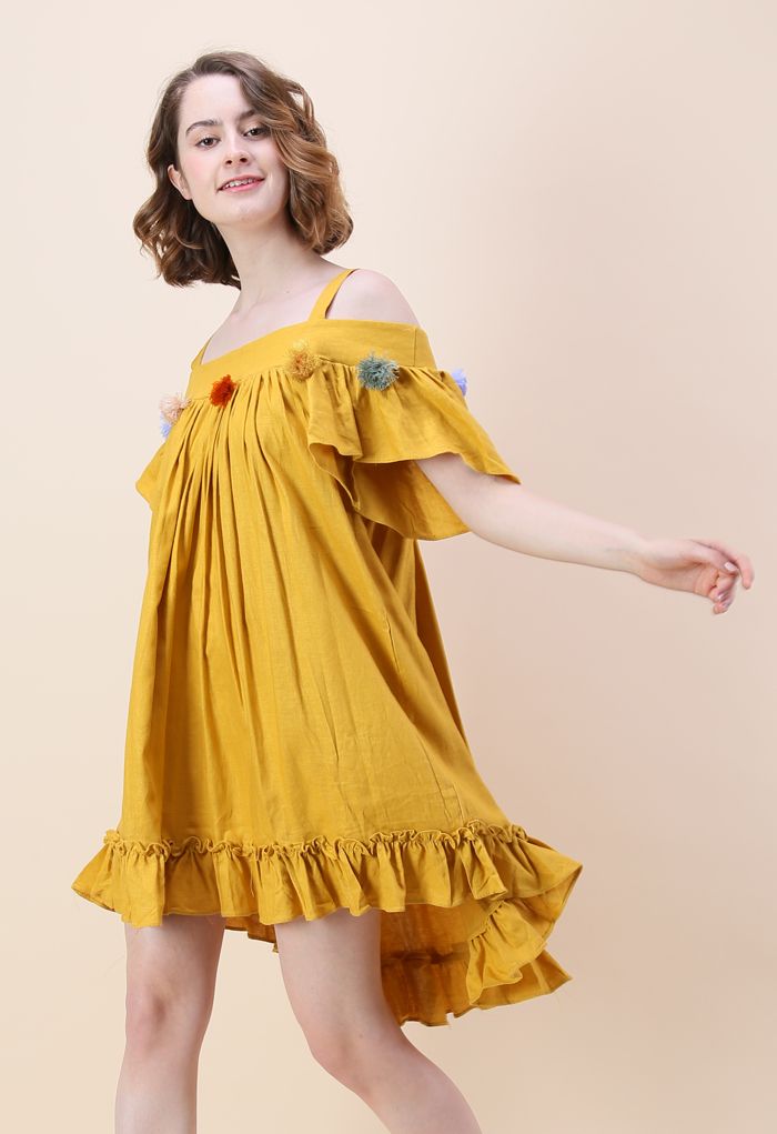 Get Ready to Swing Tasseled Cami Dress in Mustard