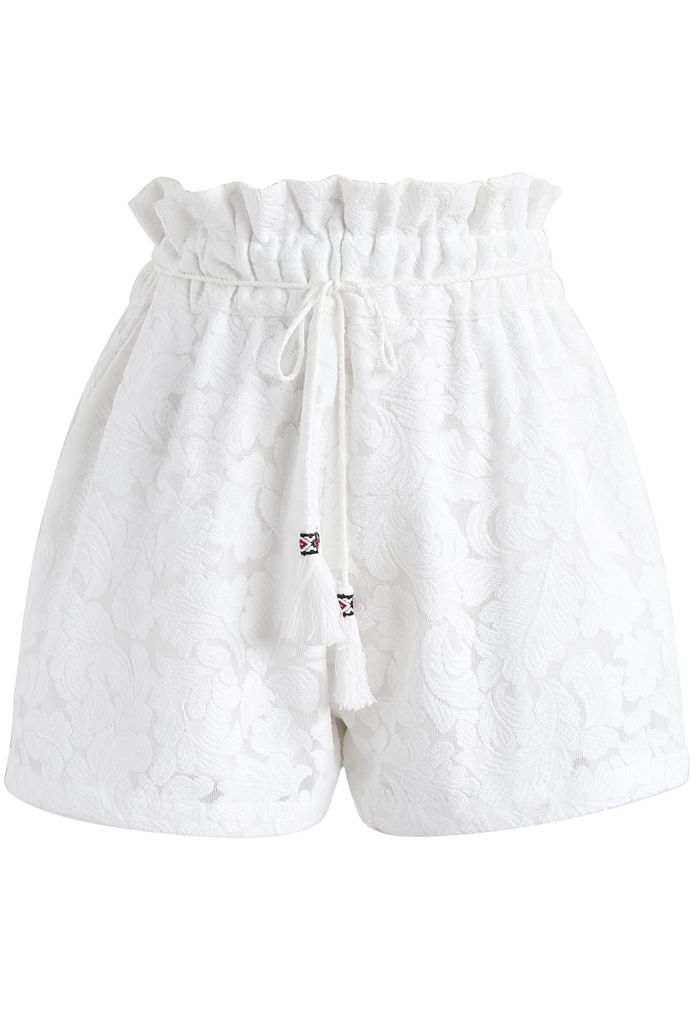 Leaf it to You Jacquard Shorts in White - Retro, Indie and Unique Fashion