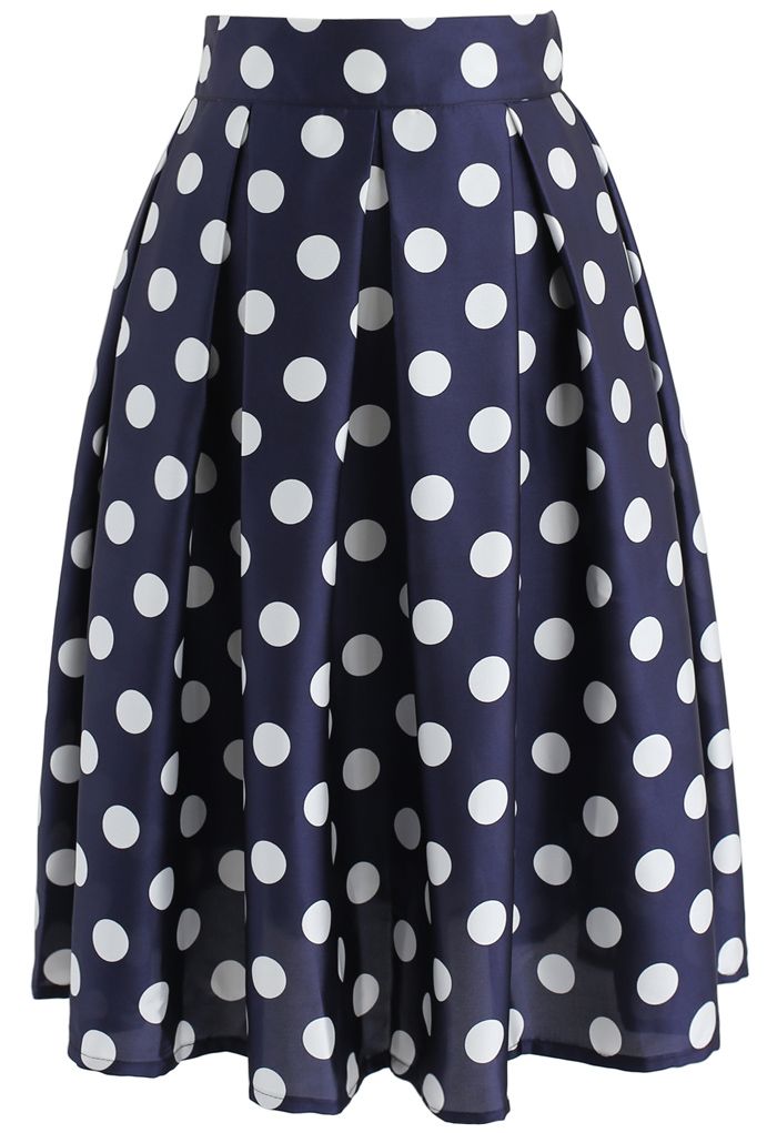 Retro Feeling Polka Dots Pleated A-line Skirt in Navy - Retro, Indie ...