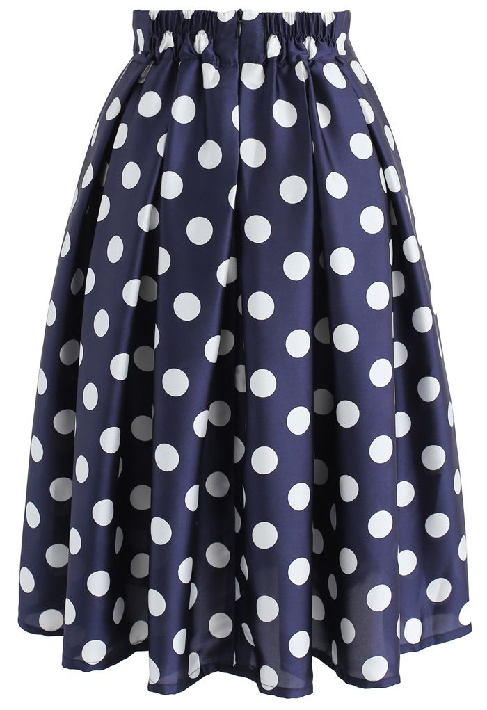 Retro Feeling Polka Dots Pleated A-line Skirt in Navy  
