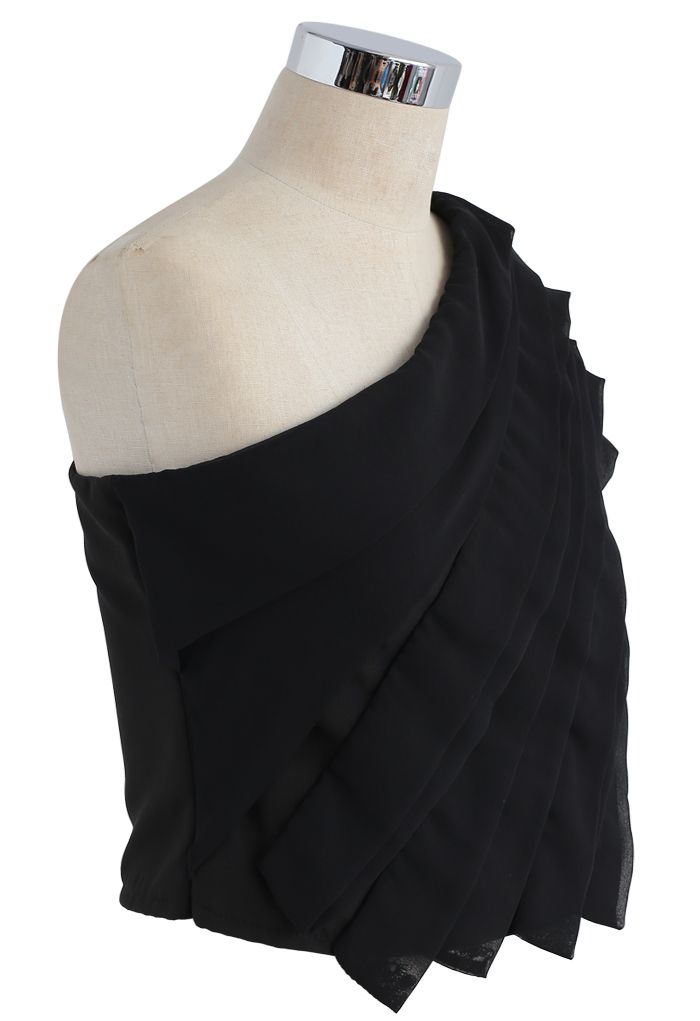 First Dance Tiered One-shoulder Top in Black