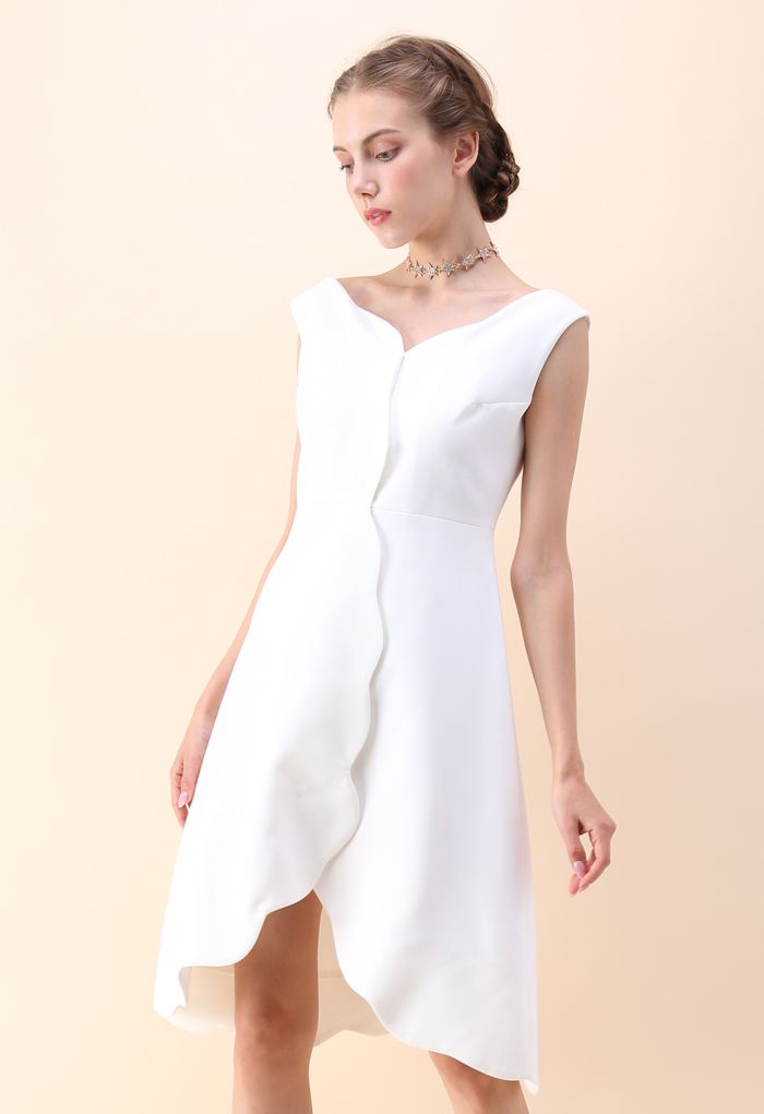 Scrolled Enchantment Sleeveless Dress in White