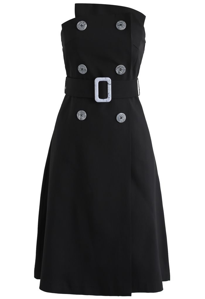 Charming Connection Double Breasted Strapless Dress in Black