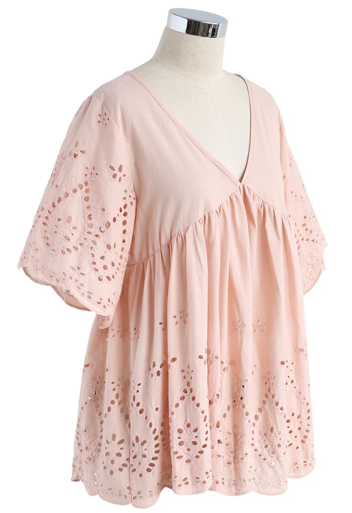 Eyelet Passion Embroidered Dolly Top in Pink 