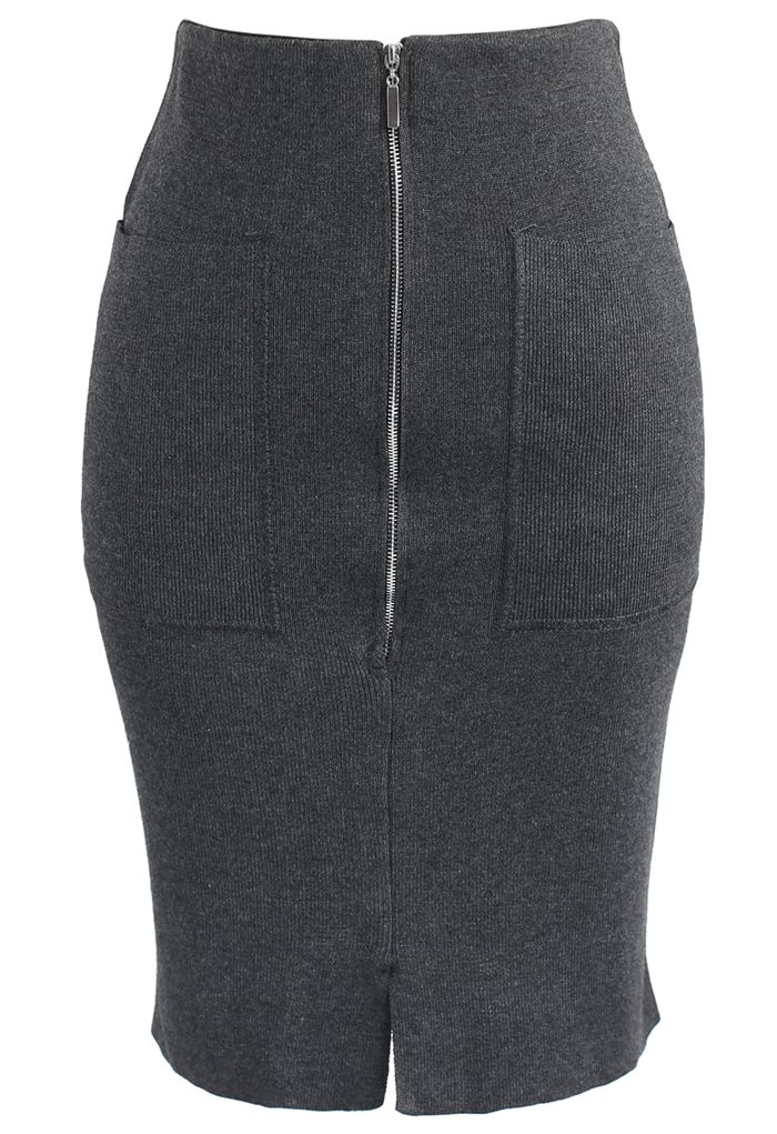 Enthralling Ribbed Knit Pencil Skirt in Smoke