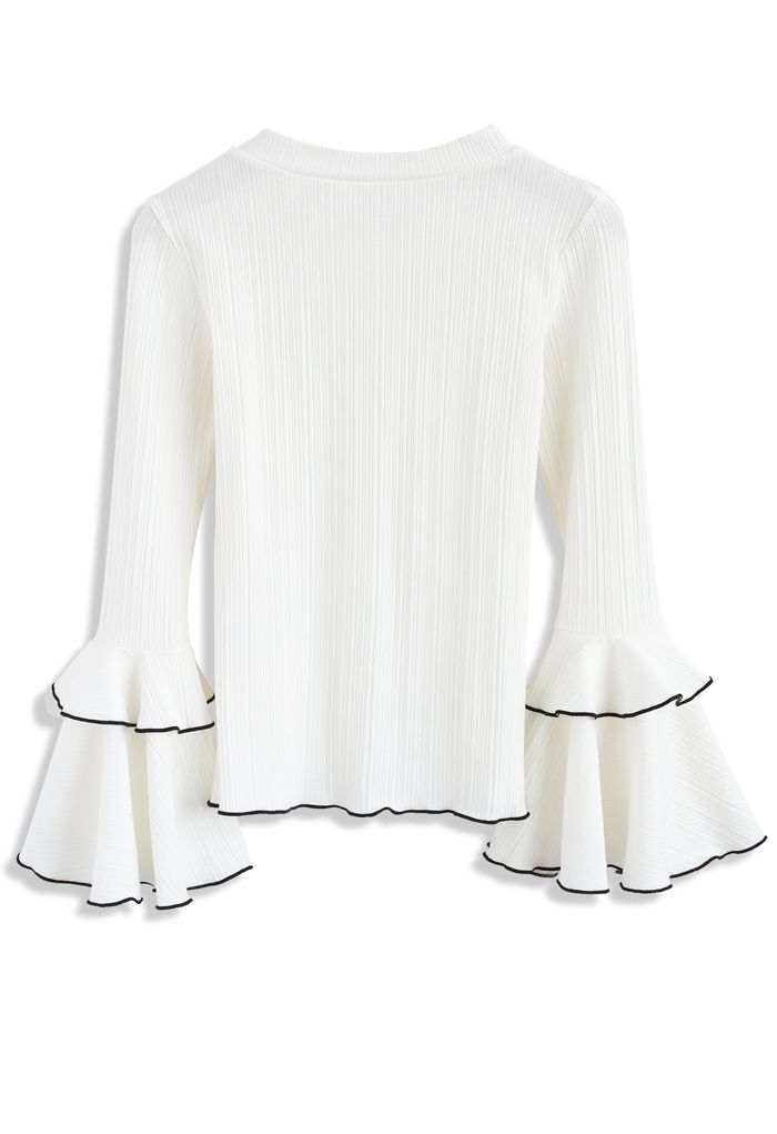 Merry White Ribbed Top with Bell Sleeves
