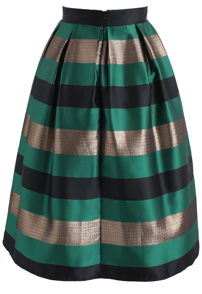 Cheers Stripes Pleated Midi Skirt in Green