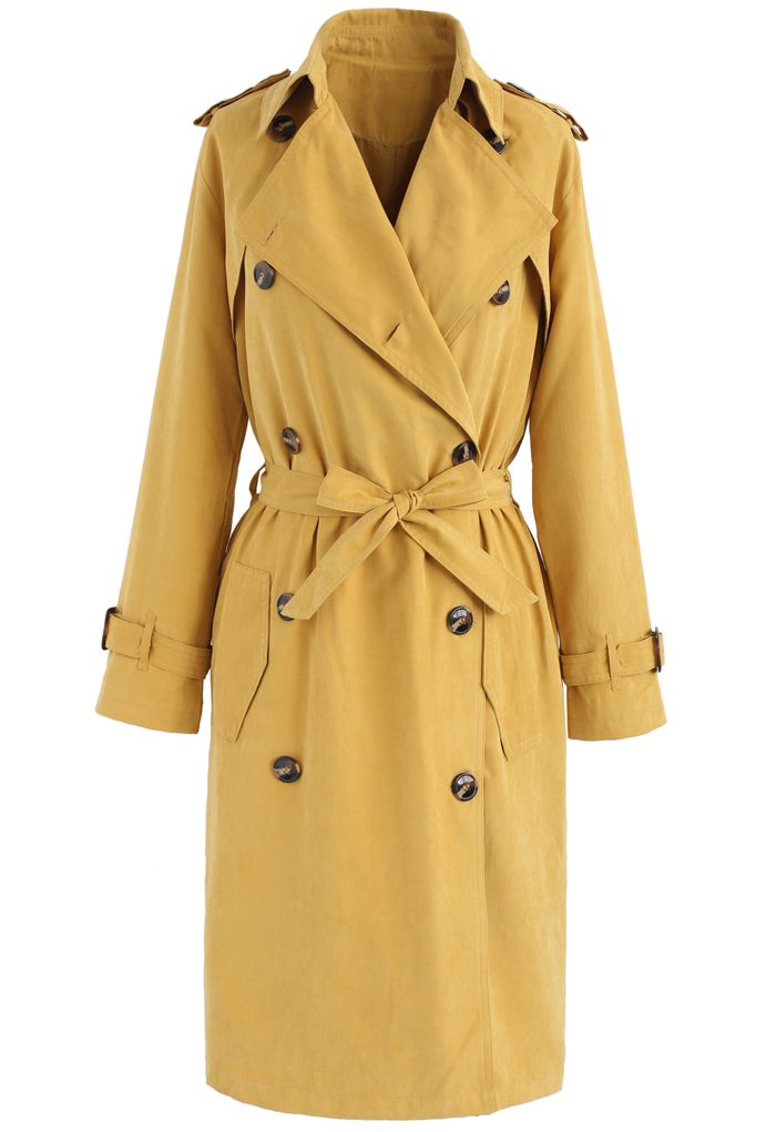 Refined Double-breasted Trench Coat in Mustard - Retro, Indie and ...