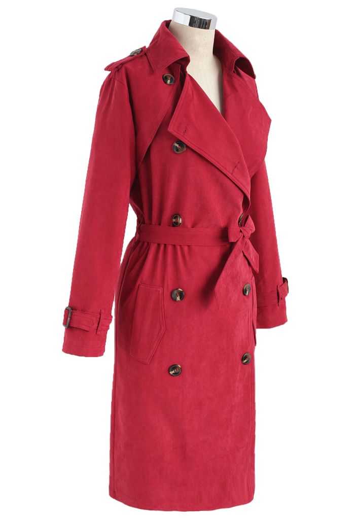 Refined Double-breasted Trench Coat in Berry - Retro, Indie and Unique ...