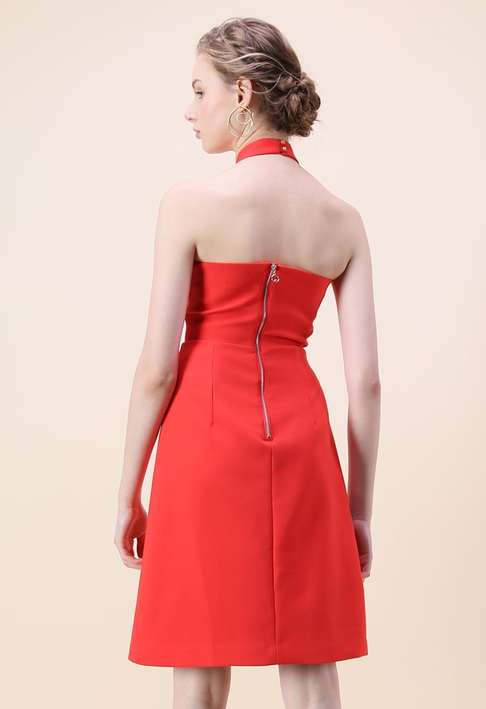 Latest Infatuation Halter Neck Dress in Red