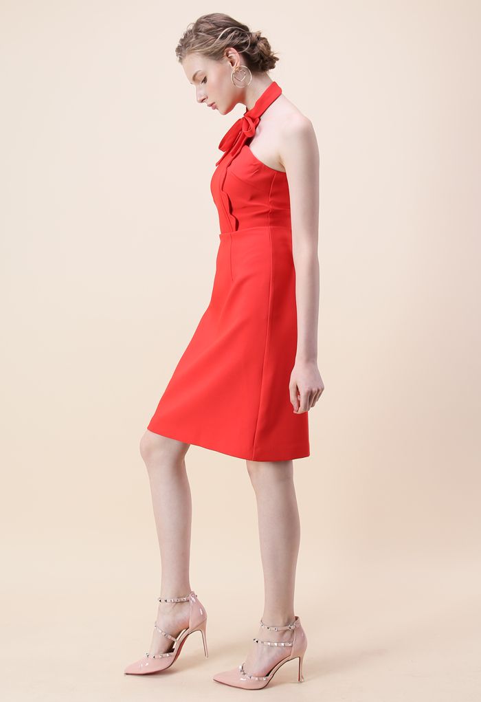 Latest Infatuation Halter Neck Dress in Red