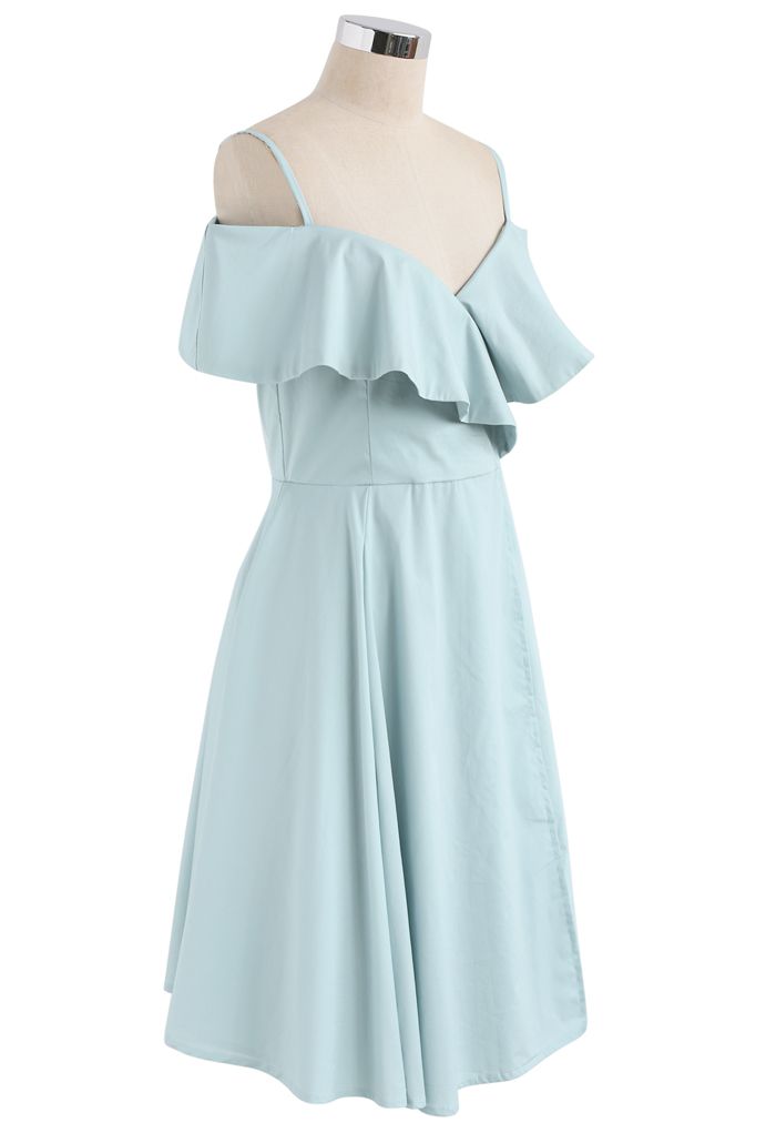Appealing Sweet Frilling Cold-Shoulder Flap Dress in Mint - Retro ...