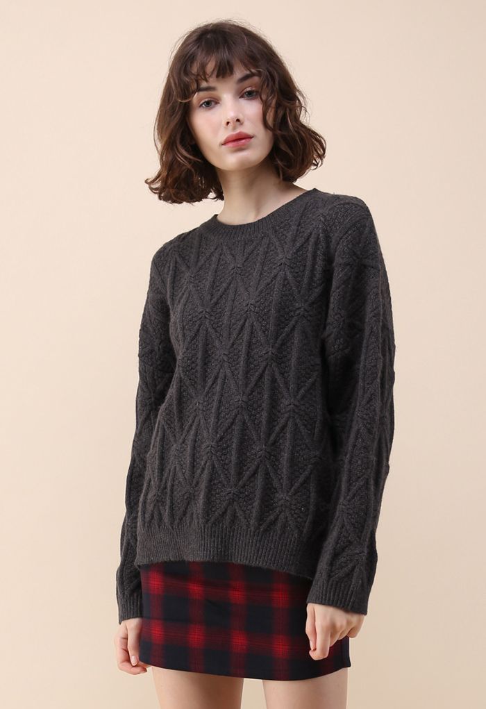 Knot and Net Cable Knit Sweater in Smoke
