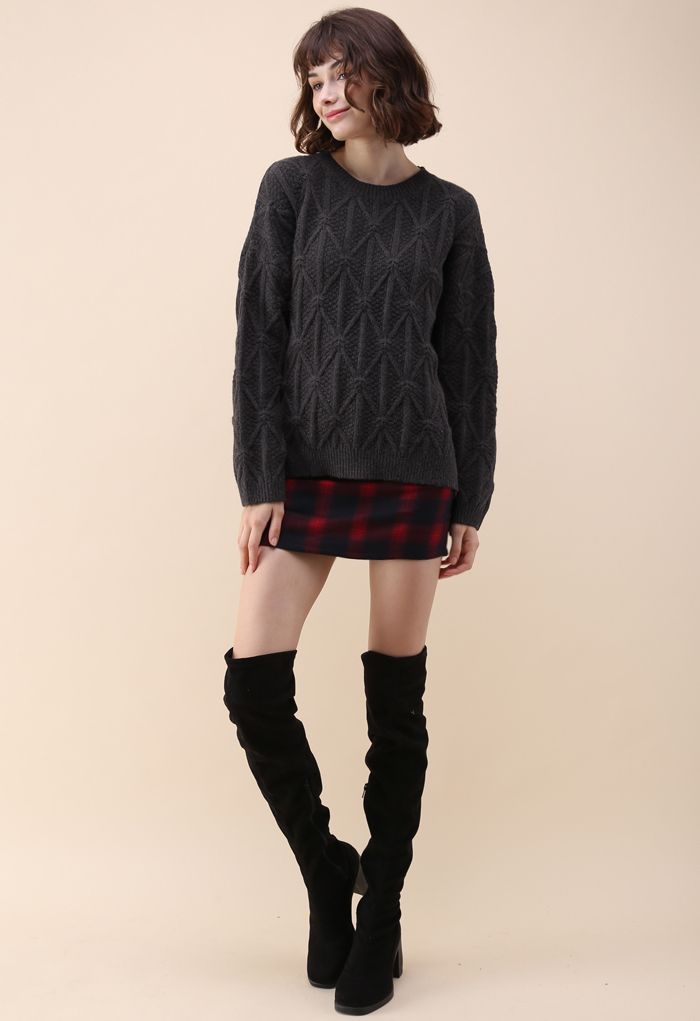 Knot and Net Cable Knit Sweater in Smoke