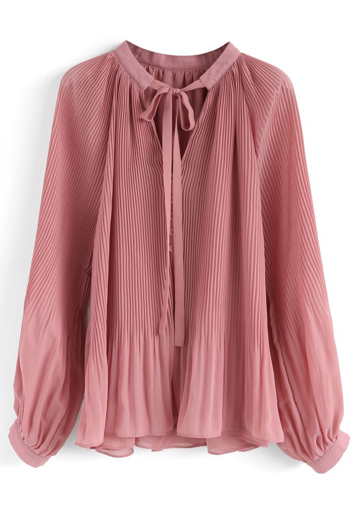 Winsome Look Pleated Chiffon Top in Pink - Retro, Indie and Unique Fashion