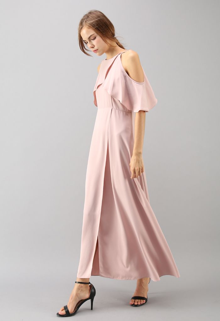Sylphlike Pink Cold-Shoulder Maxi Dress - Retro, Indie and Unique Fashion