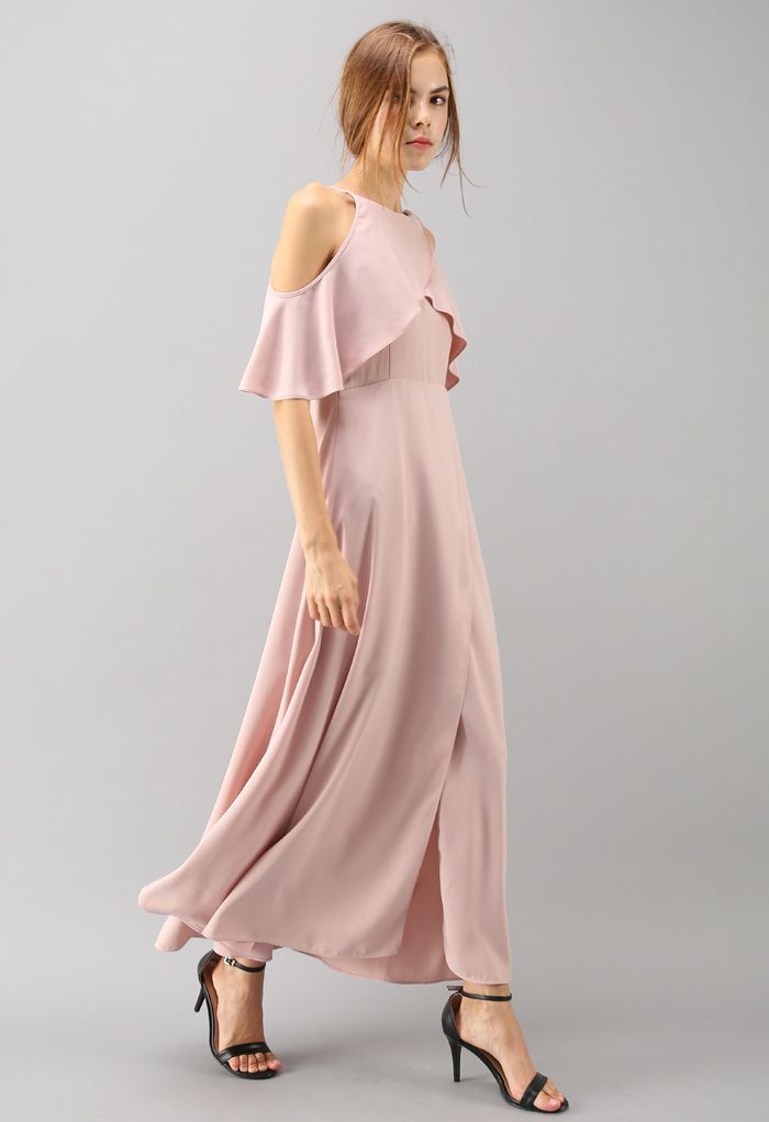 Sylphlike Pink Cold-Shoulder Maxi Dress