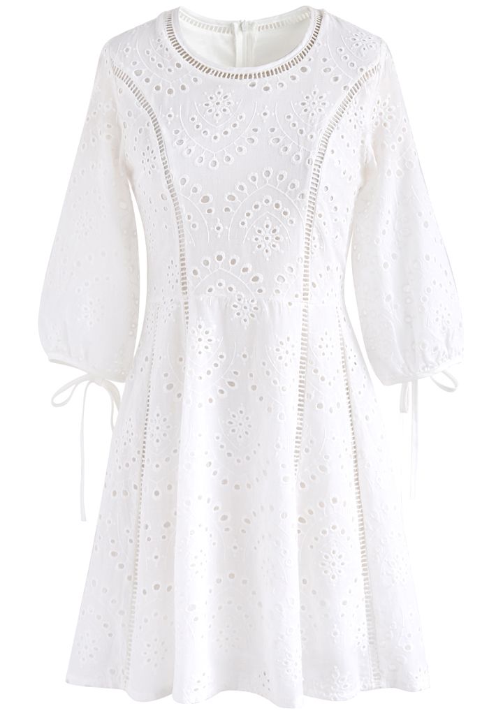 Blissful Eyelet Embroidered Dress in White 