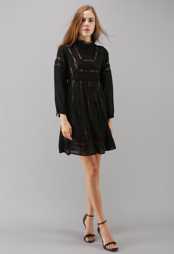 Alluring Maze Chiffon Lace Dress in Black - Retro, Indie and Unique Fashion