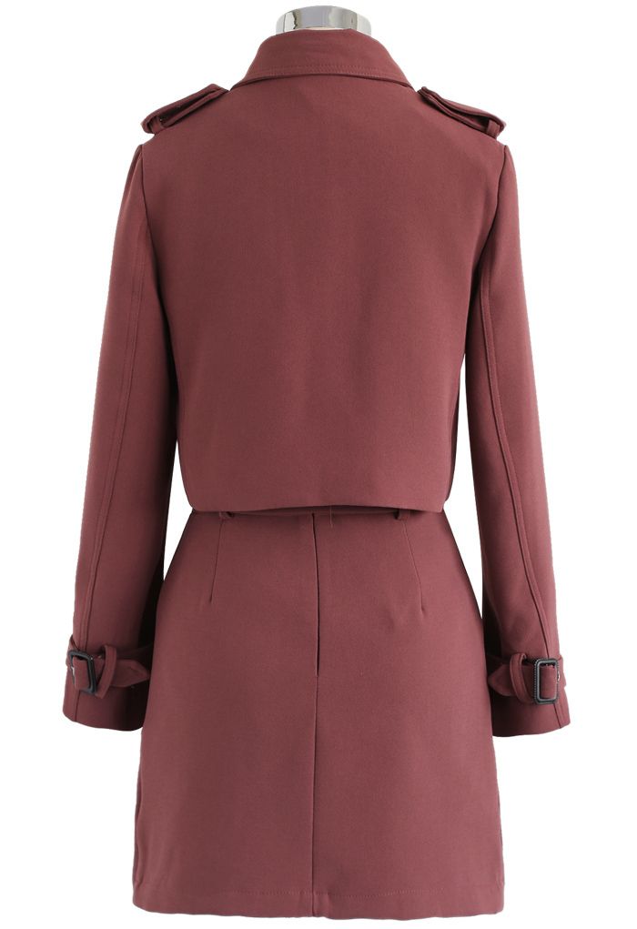 Urban Double-breasted Cropped Jacket and Skirt Set in Berry