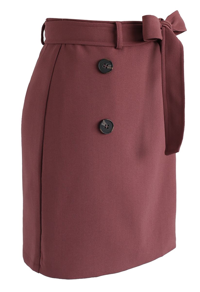 Urban Double Button Flap Skirt in Berry