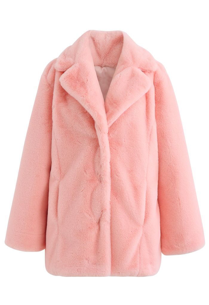 Pink Marshmallow Faux Fur Coat Retro, Light Pink Faux Fur Coats