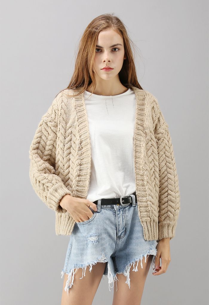 Nice to Knit You Chunky Cardigan in Sand