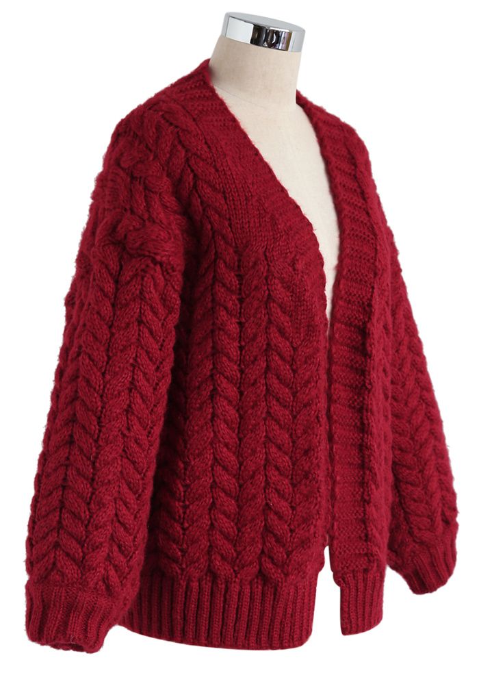Nice to Knit You Chunky Cardigan in Red