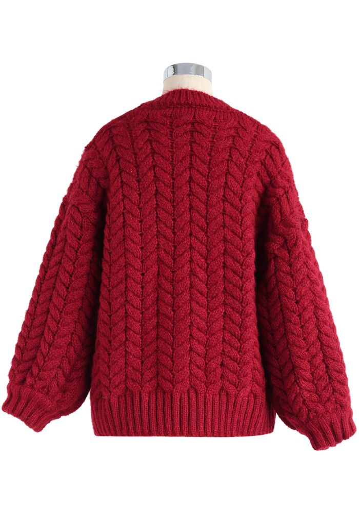 Nice to Knit You Chunky Cardigan in Red