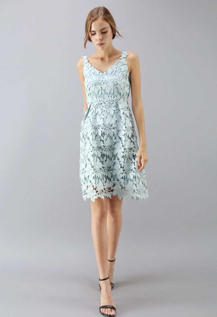 Charming Blossom Full Crochet Dress in Mint  