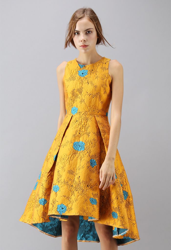 Golden Roses Jacquard Embossed Waterfall Dress - Retro, Indie and Unique  Fashion