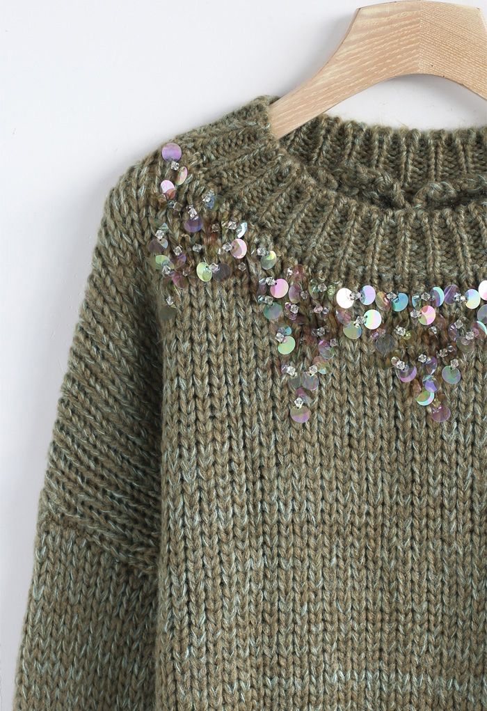 Focus on Sparkle Sequin Knit Sweater in Dark Green