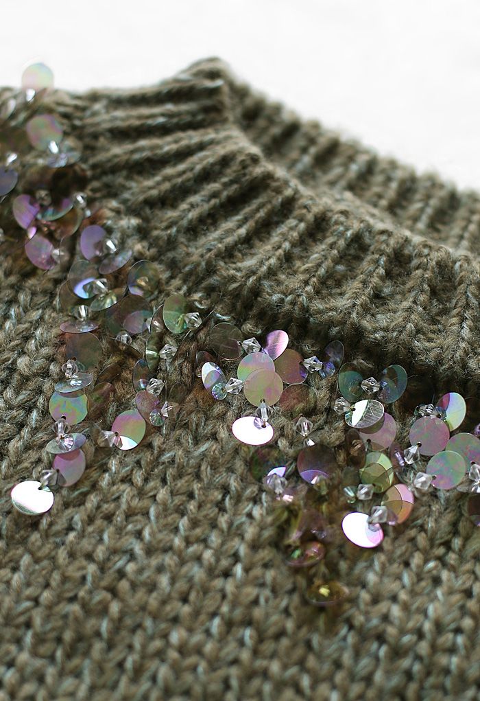 Focus on Sparkle Sequin Knit Sweater in Dark Green