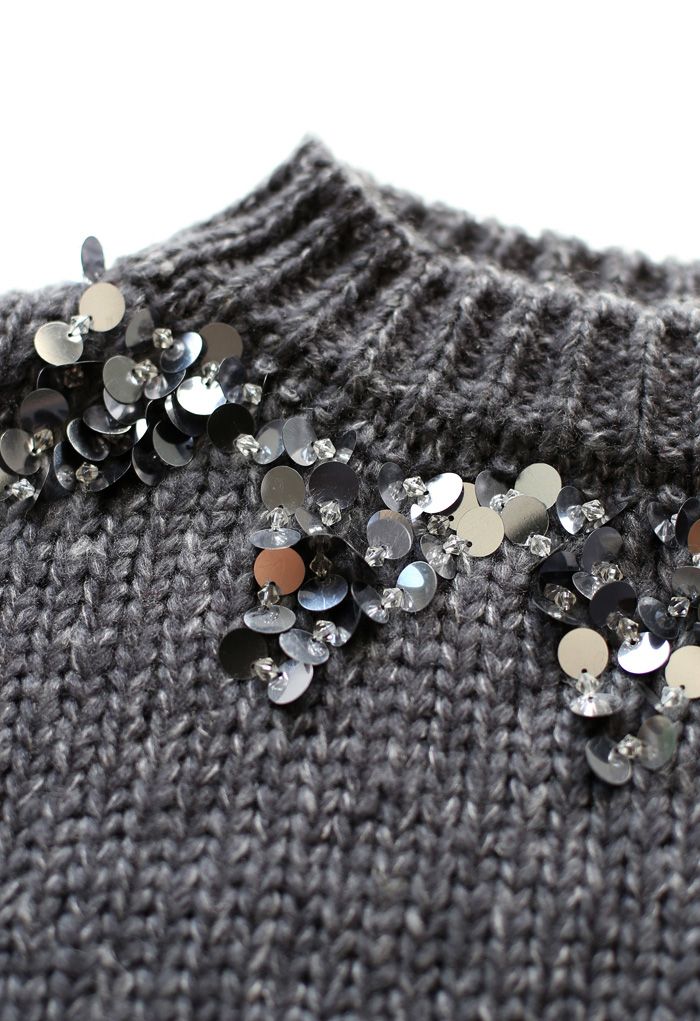 Focus on Sparkle Sequin Knit Sweater in Smoke - Retro, Indie and Unique ...