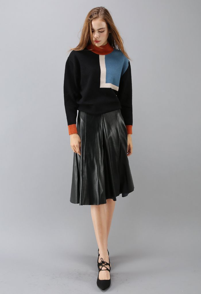 Back to 80s Color Block Turtleneck Sweater