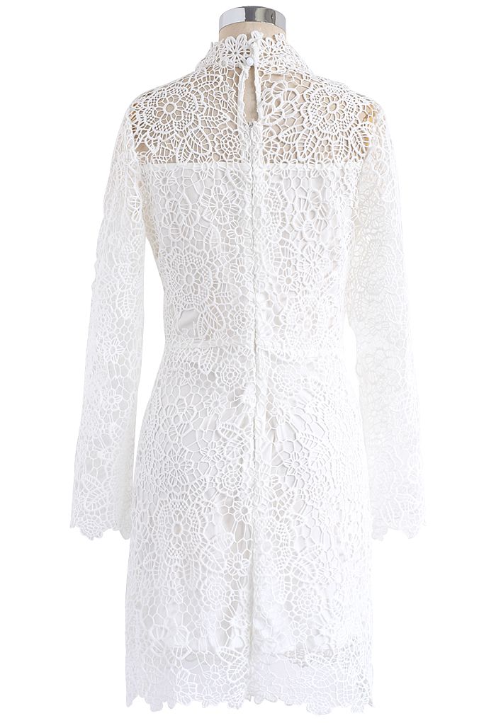 Fanciful Bloom Crochet Dress in White  