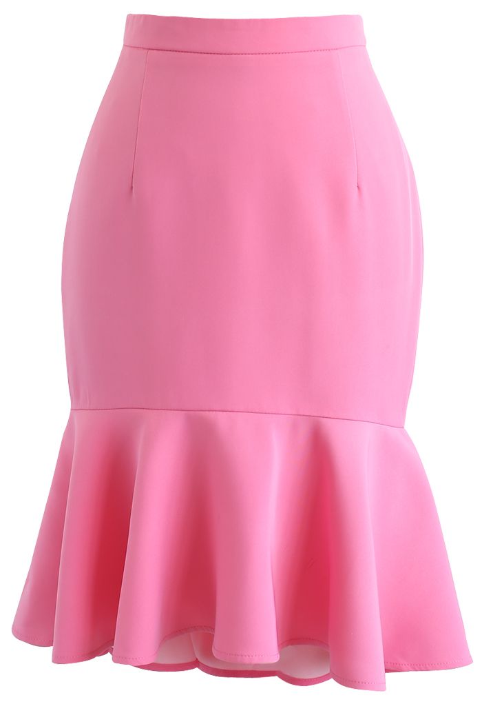 Frill Hem Sleeveless Cropped Top and Bud Skirt Set in Hot Pink - Retro ...