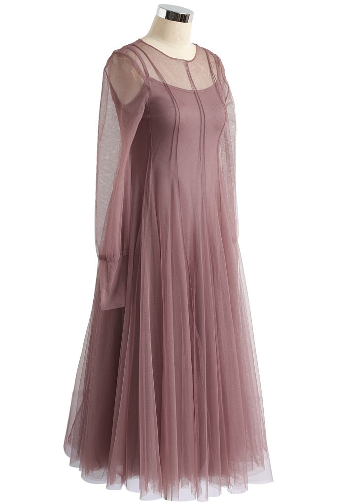 Lightsome Steps Layered Mesh Tulle Dress in Mauve