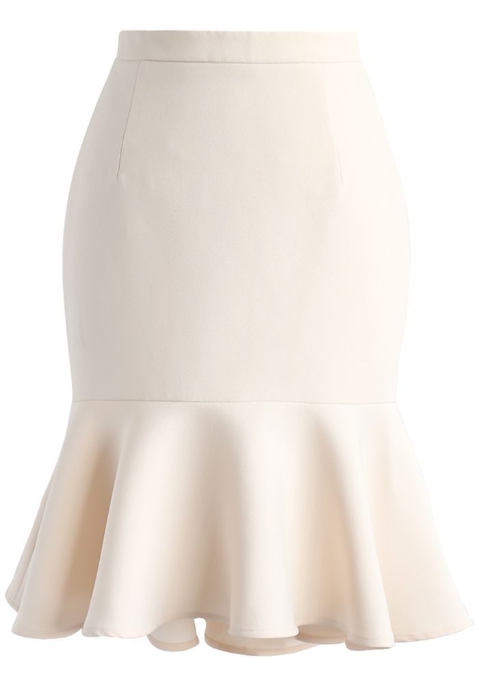 Frill Hem Sleeveless Cropped Top and Bud Skirt Set in Cream - Retro ...