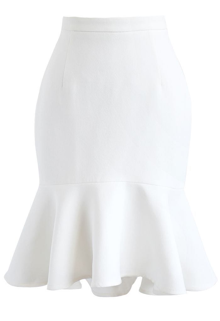 Frill Hem Sleeveless Cropped Top and Bud Skirt Set in White - Retro ...