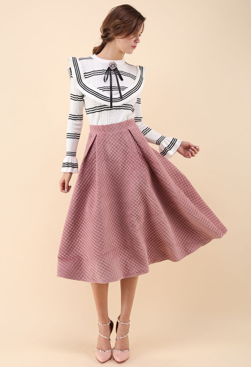 Fancy Sheen Quilted Velvet Skirt in Pink