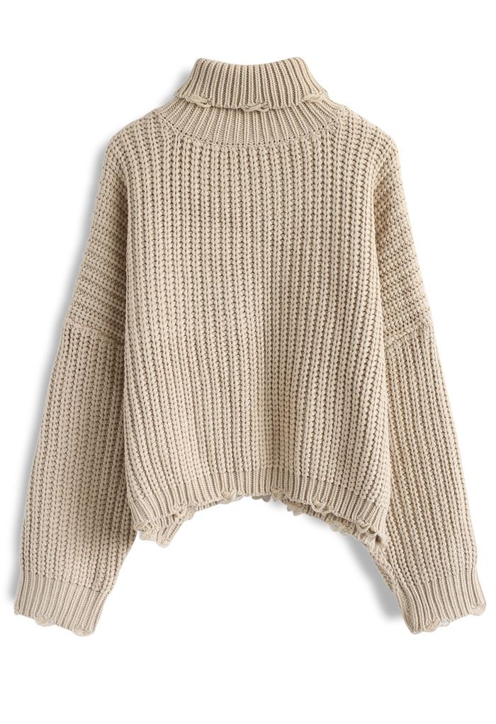 Warm Me Up Chunky Knit Turtleneck Sweater in Sand