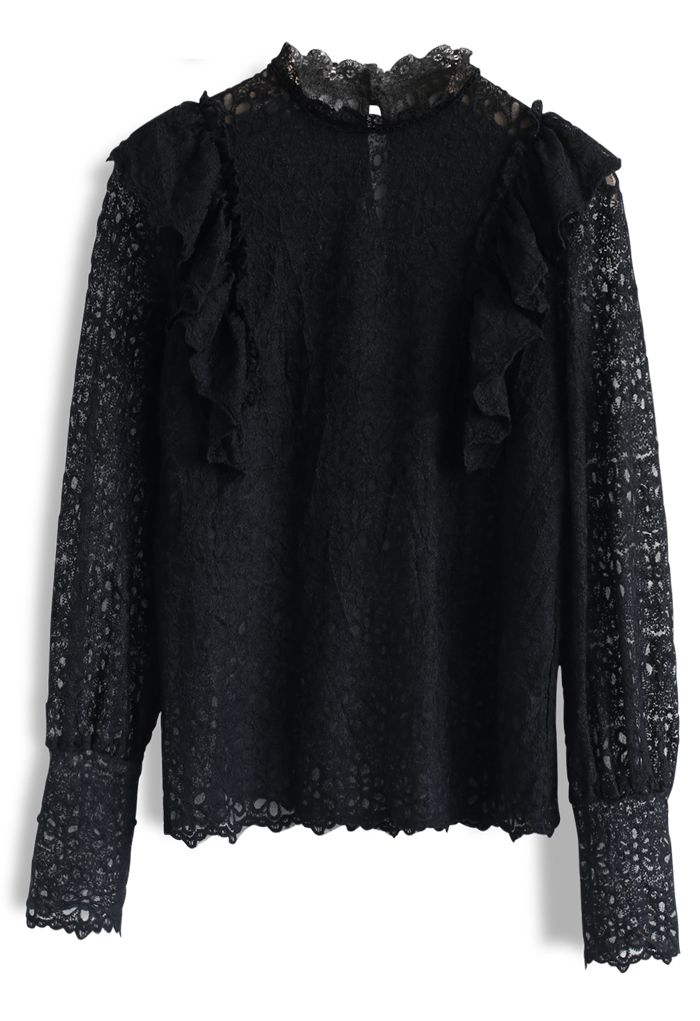 Floral Pleasure Embroidered Mesh Top in Black