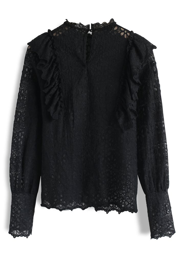 Floral Pleasure Embroidered Mesh Top in Black