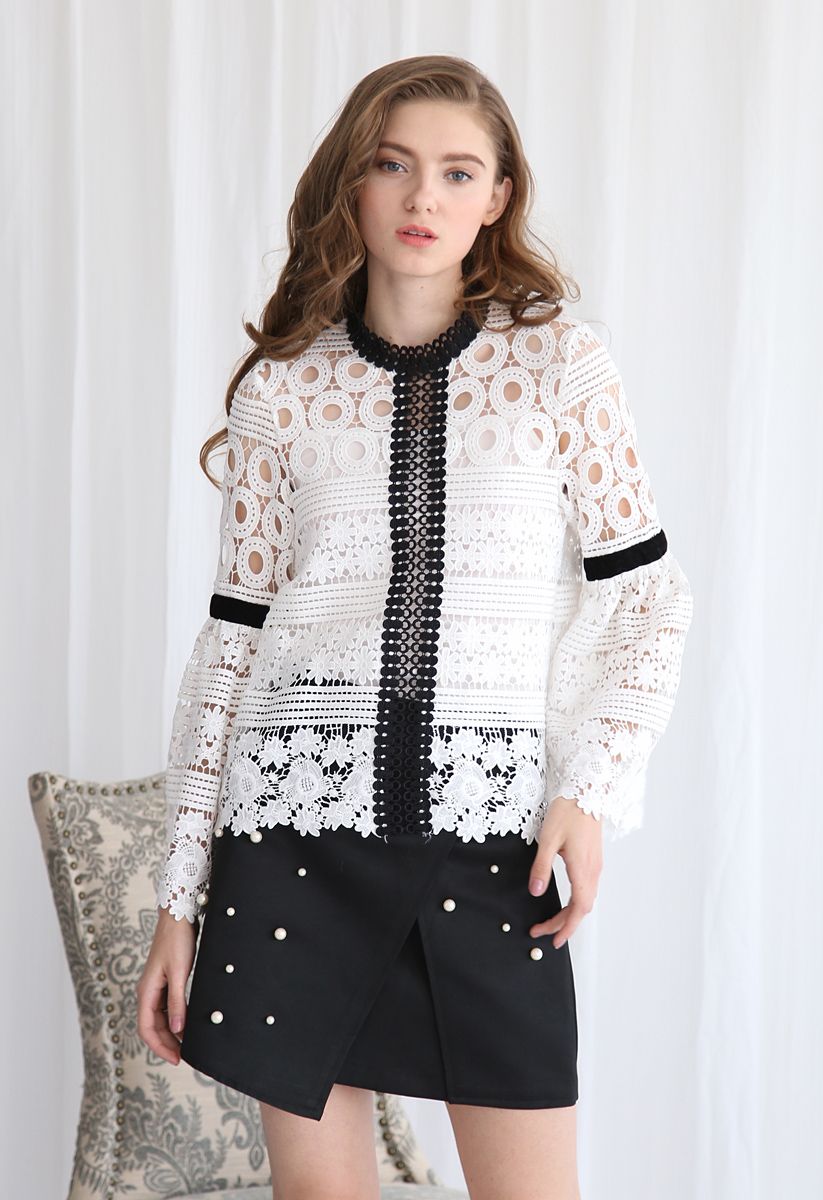Amiable Blossoms Crochet Top with Bell Sleeves  